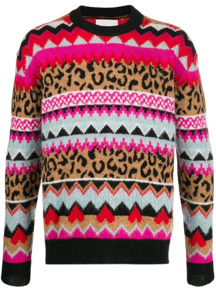 Laneus Intarsia Knit Long-sleeve Jumper - Black