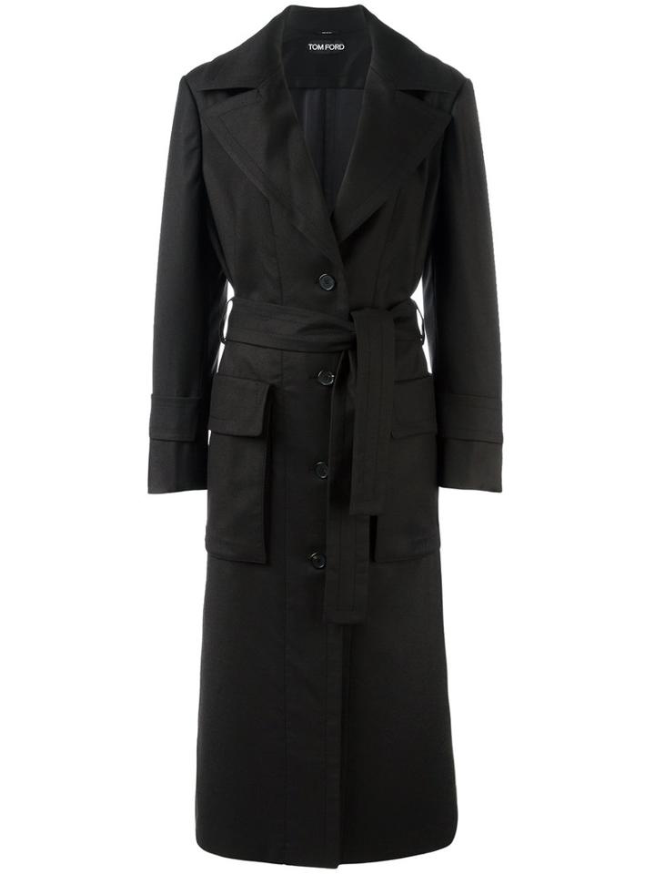 Tom Ford Flap Pockets Midi Coat, Women's, Size: Medium, Black, Spandex/elastane/viscose/virgin Wool/silk