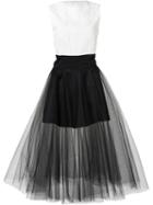 Christian Siriano Flared Tulle Contrast Dress, Women's, Size: 8, White, Polyester