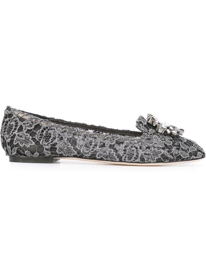 Dolce & Gabbana Vally Slippers, Women's, Size: 36, Grey, Polyester/leather