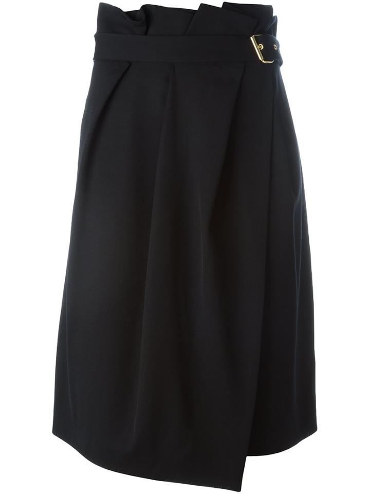 Lanvin Wrap-around Belted Skirt, Women's, Size: 36, Black, Cotton/wool