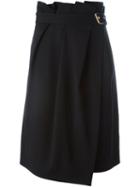 Lanvin Wrap-around Belted Skirt, Women's, Size: 36, Black, Cotton/wool