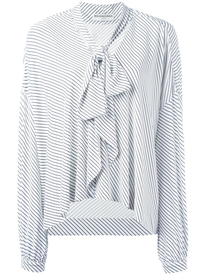 Balenciaga Neck Tie Striped Blouse, Women's, Size: 36, Black, Spandex/elastane/viscose