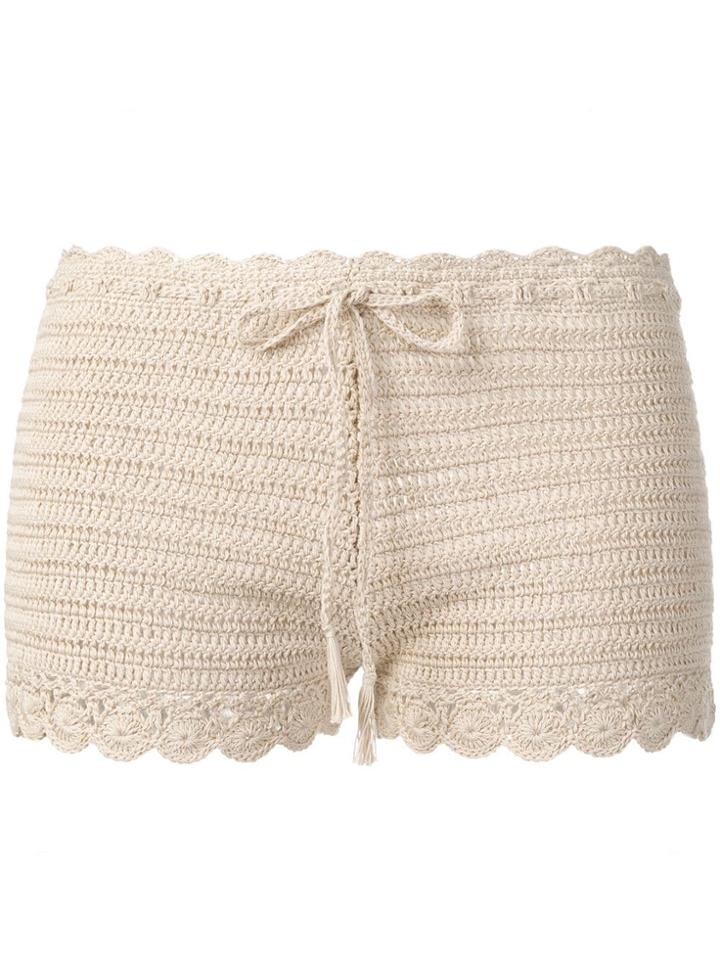 Alberta Ferretti Scallop Trim Crochet Shorts - Neutrals