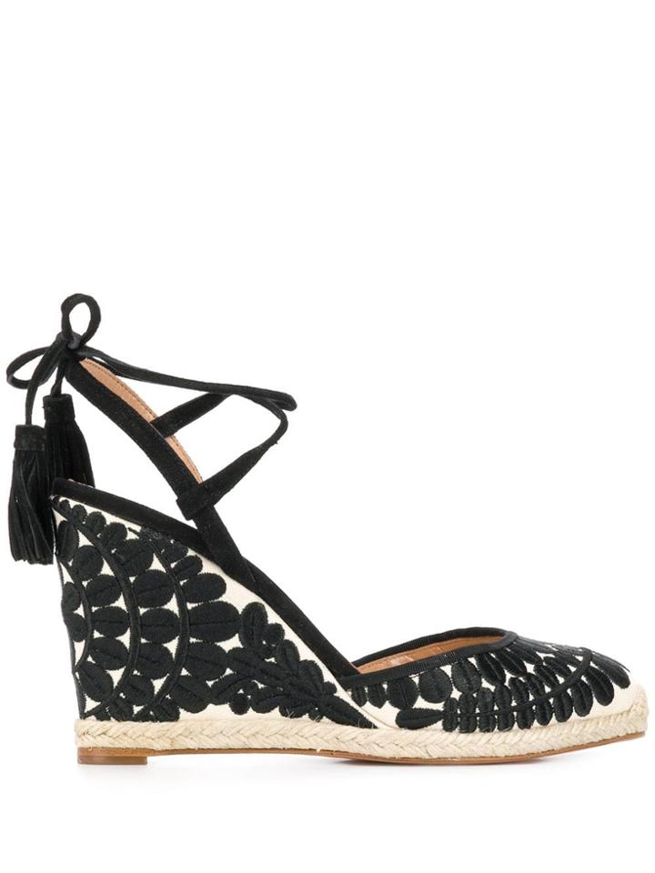 Aquazzura Embroidered Wedge Espadrilles - Black