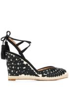 Aquazzura Embroidered Wedge Espadrilles - Black