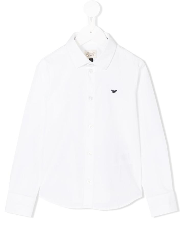 Armani Junior - Embroidery Longsleeved Polo Shirt - Kids - Cotton/spandex/elastane - 8 Yrs, White