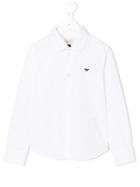 Armani Junior - Embroidery Longsleeved Polo Shirt - Kids - Cotton/spandex/elastane - 8 Yrs, White