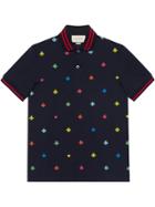 Gucci Cotton Polo With Bees And Stars - Blue