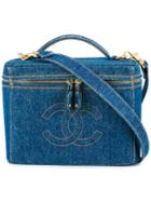 Chanel Vintage Cc Logo 2way Cosmetic Vanity Bag, Women's, Blue
