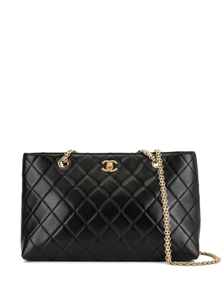 Chanel Pre-owned Diamond Quilted Double Chain Tote - Black