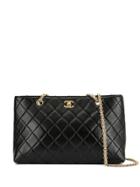 Chanel Pre-owned Diamond Quilted Double Chain Tote - Black