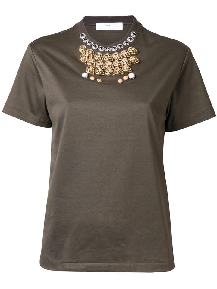 Toga Embellished Neck T-shirt, Women's, Size: 36, Green, Cotton