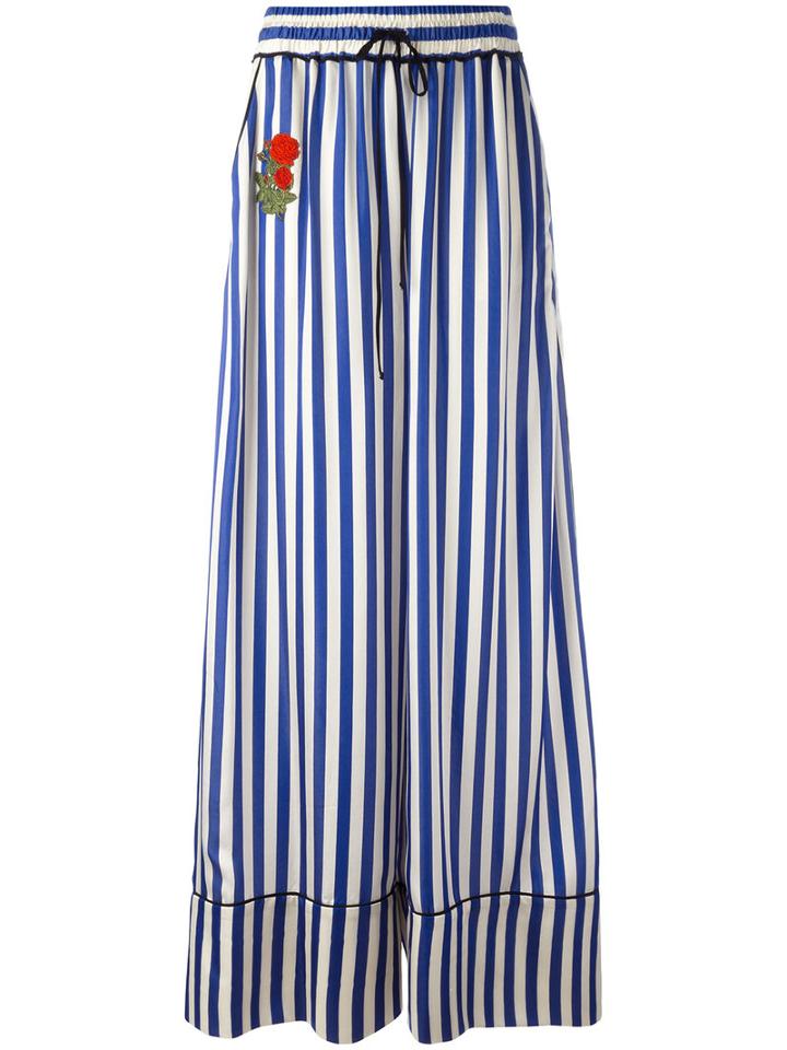 Off-white Striped Flared Pants, Women's, Size: Xs, Blue, Cupro/silk/cotton