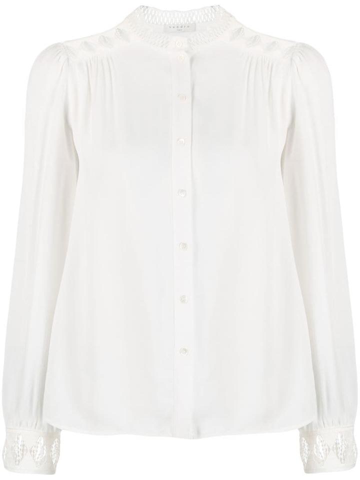 Sandro Paris Embroidered Collarless Blouse - White