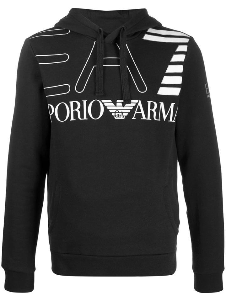 Ea7 Emporio Armani Relaxed-fit Eagle Logo Hoodie - Black