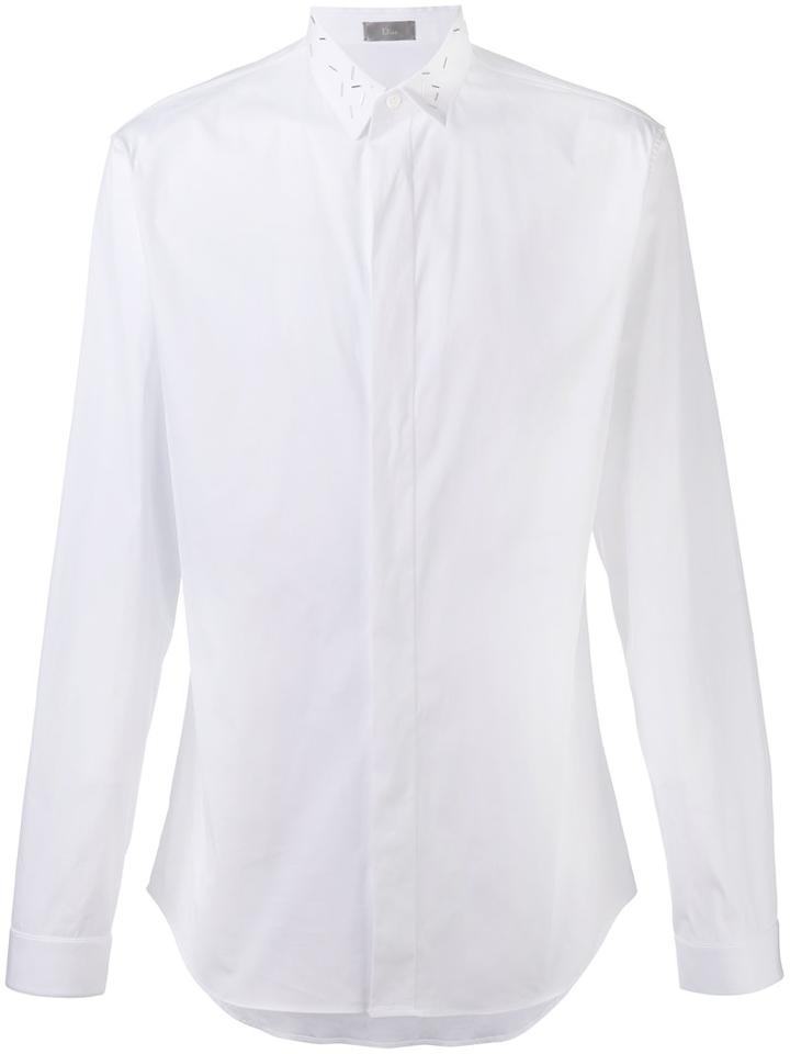 Dior Homme Embellished Collar Shirt, Men's, Size: 41, White, Cotton/polyamide/spandex/elastane/metal