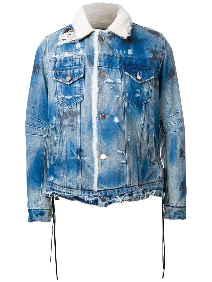 Amiri Shearling Denim Jacket, Men's, Size: Xl, Blue, Cotton/leather