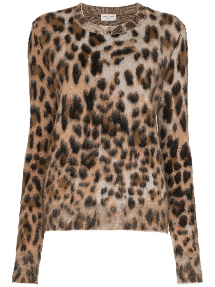 Saint Laurent Leopard Print Mohair Blend Jumper - Brown
