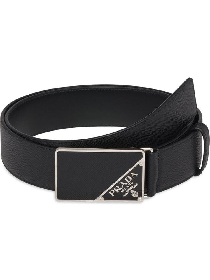 Prada Saffiano Logo Buckle Belt - Black