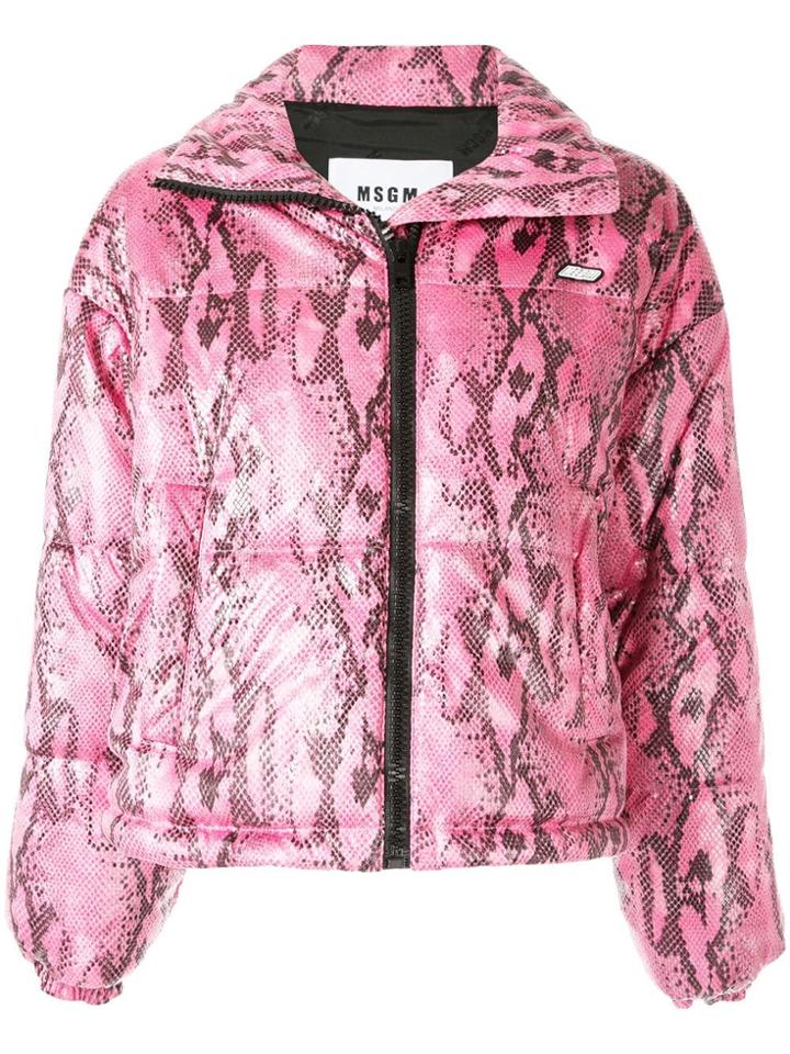Msgm Snakeskin Effect Puffer Jacket - Pink
