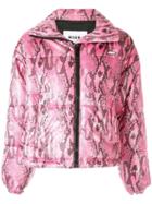 Msgm Snakeskin Effect Puffer Jacket - Pink