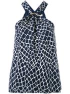 Michael Kors Halterneck Blouse, Women's, Size: Medium, Blue, Silk/polyester