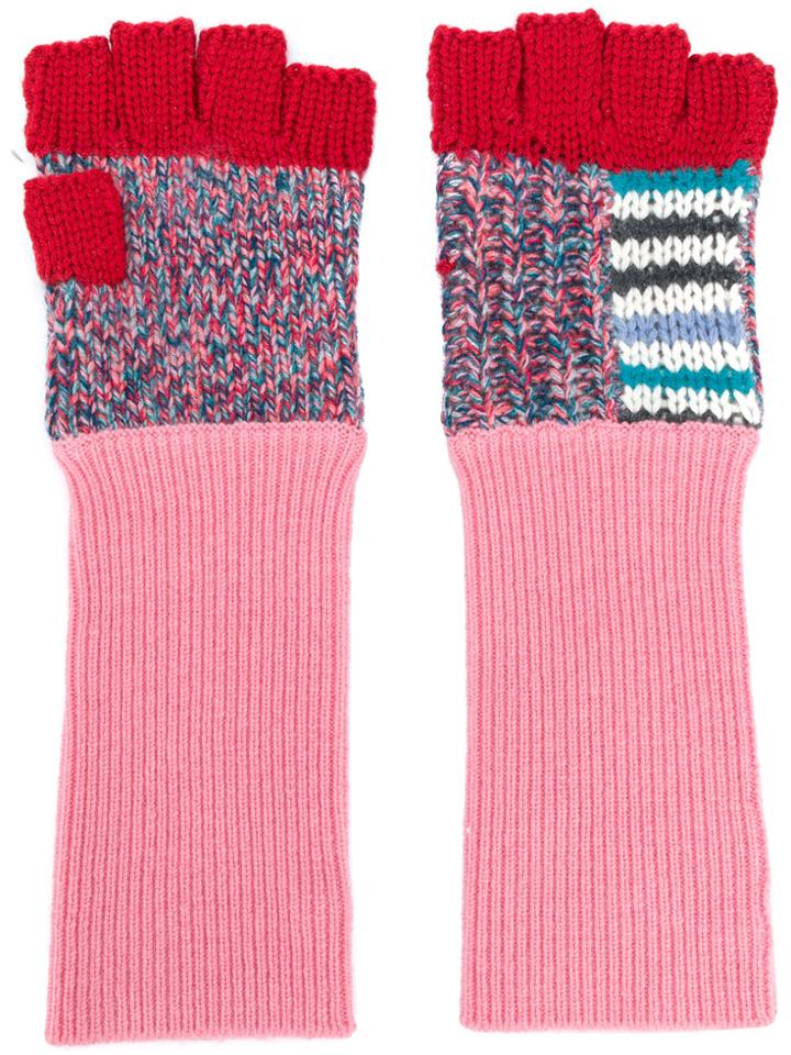 Burberry Patchwork Fingerless Gloves - Pink & Purple