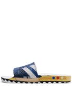 Adidas Blue, White And Yellow X Raf Adilette Rubber Slides