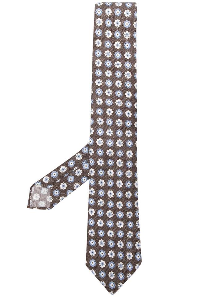 Ermenegildo Zegna Geometric Floral Pattern Tie - Brown