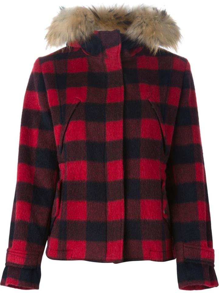 Woolrich Checked Padded Jacket, Women's, Size: Xs, Red, Feather Down/nylon/virgin Wool
