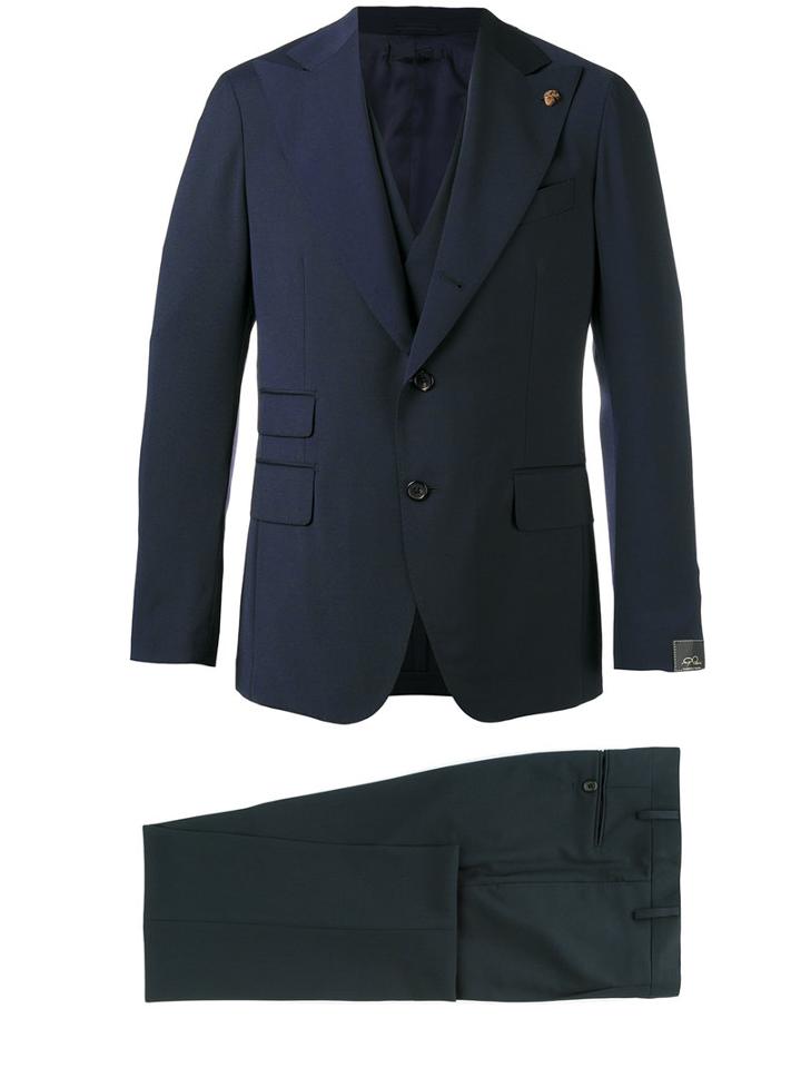 Gabriele Pasini Wide Lapel Single-breasted Suit, Men's, Size: 48, Blue, Polyester/wool/spandex/elastane/viscose