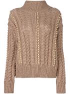 Ermanno Scervino High Neck Embellished Sweater, Women's, Size: 44, Brown, Alpaca