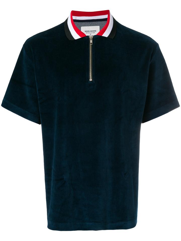 Noon Goons Striped Collar Half Zip Polo Shirt - Blue
