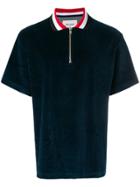 Noon Goons Striped Collar Half Zip Polo Shirt - Blue