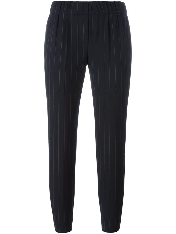Brunello Cucinelli Pinstriped Tapered Trousers, Women's, Size: 46, Blue, Polyamide/polyester/virgin Wool