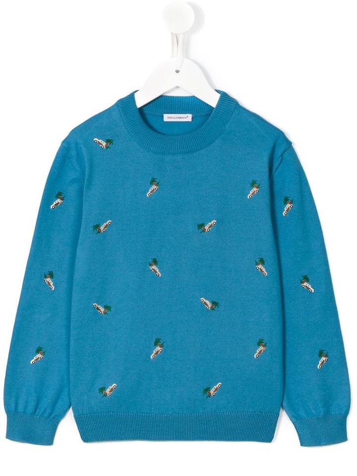 Dolce & Gabbana Kids Car Embroidered Sweatshirt, Boy's, Size: 6 Yrs, Blue