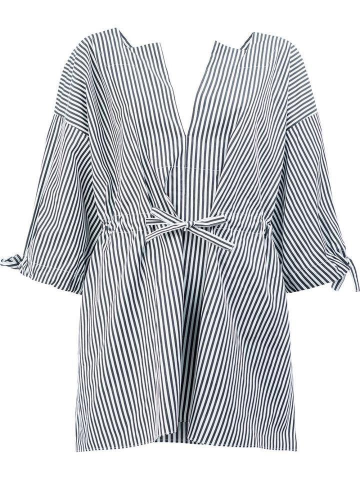 Maison Rabih Kayrouz Striped Split Neck Blouse, Women's, Size: 40, White, Cotton