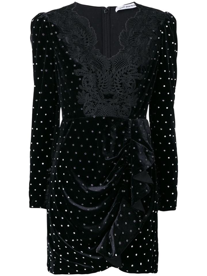 Self-portrait Glitter Stone Embellished Dress - Black