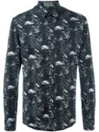 Les Hommes Urban Marble Print Shirt, Men's, Size: 48, Black, Cotton/spandex/elastane