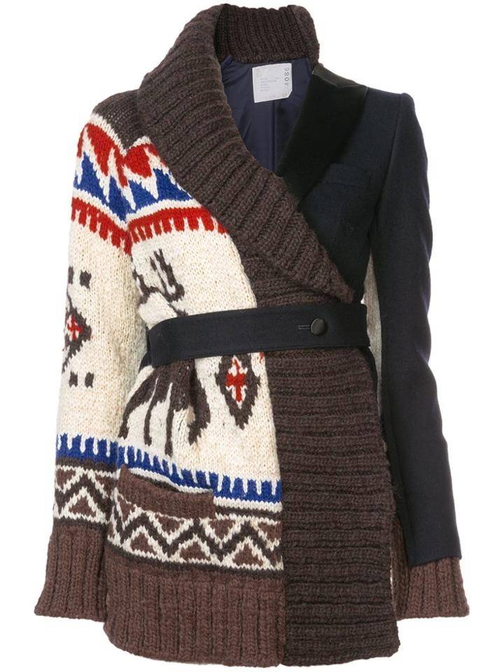 Sacai Intarsia Knit Layered Cardigan - Blue