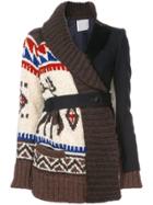 Sacai Intarsia Knit Layered Cardigan - Blue