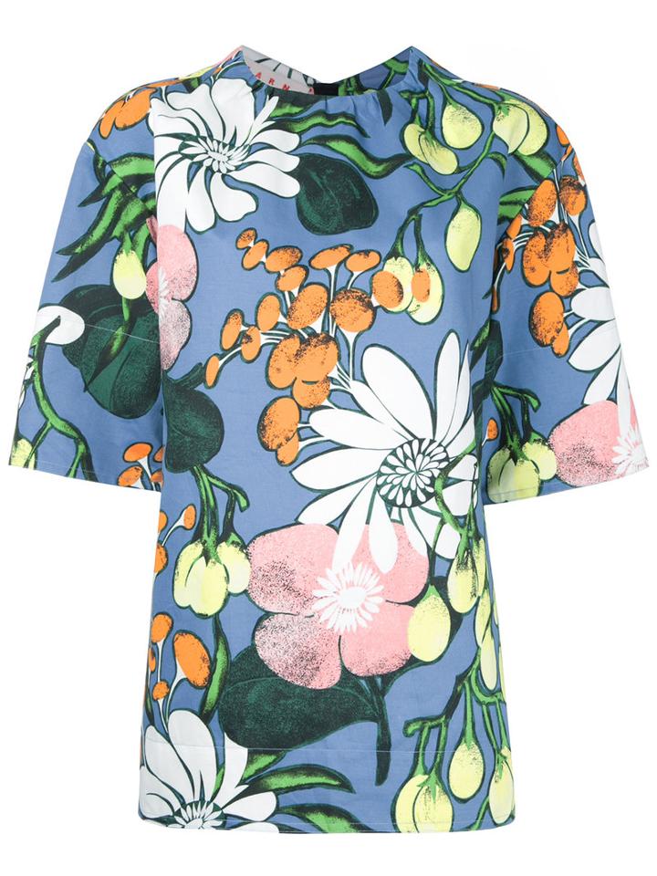 Marni - Madder Print Top - Women - Cotton/linen/flax - 42, Blue, Cotton/linen/flax