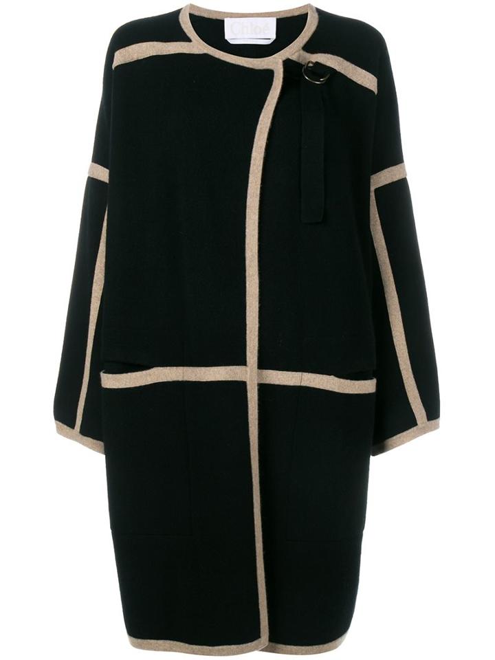 Chloé Contrast Trim Coat, Women's, Size: Small, Black, Cashmere/wool