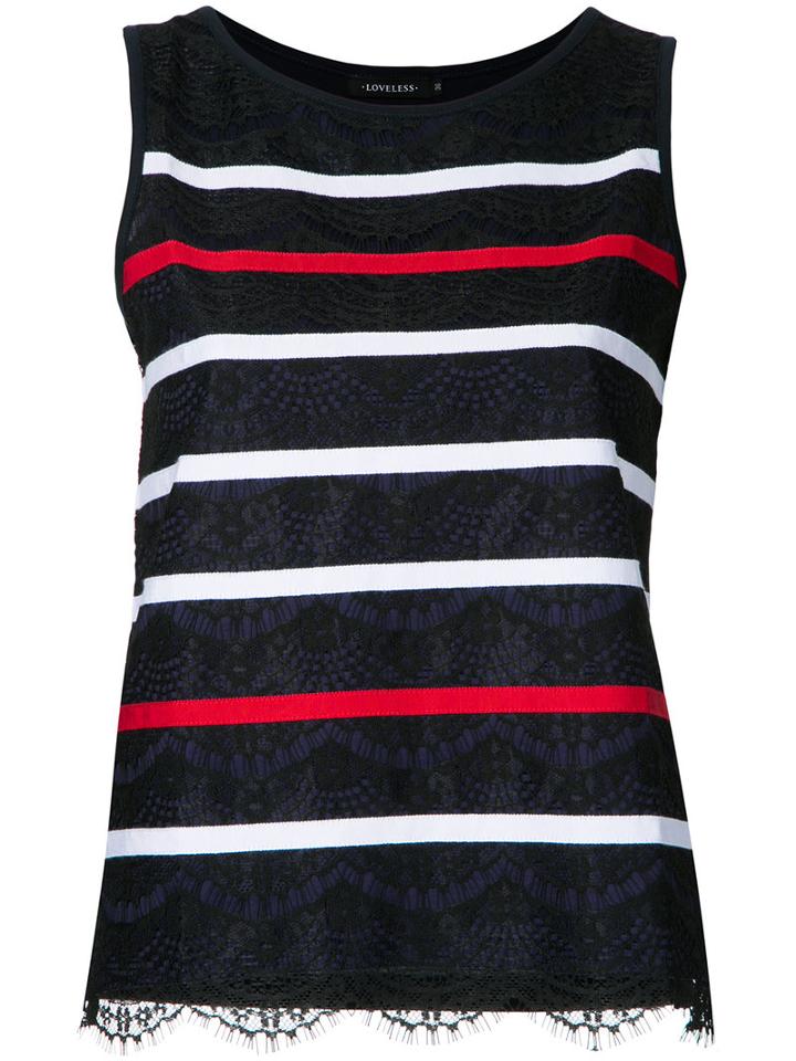 Loveless - Striped Lace Tank - Women - Cotton/lyocell - 36, Black, Cotton/lyocell