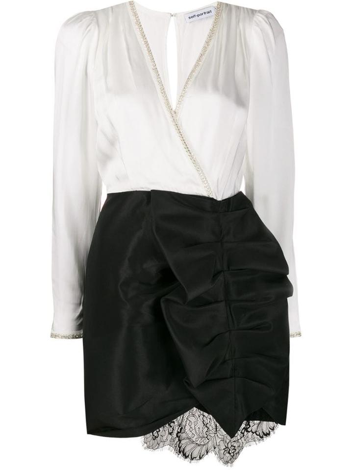 Self-portrait Ruffled Two Tone Dress - Black