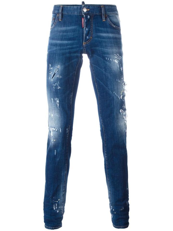 Dsquared2 Slim Distressed Jeans, Men's, Size: 48, Blue, Polyester/spandex/elastane/cotton