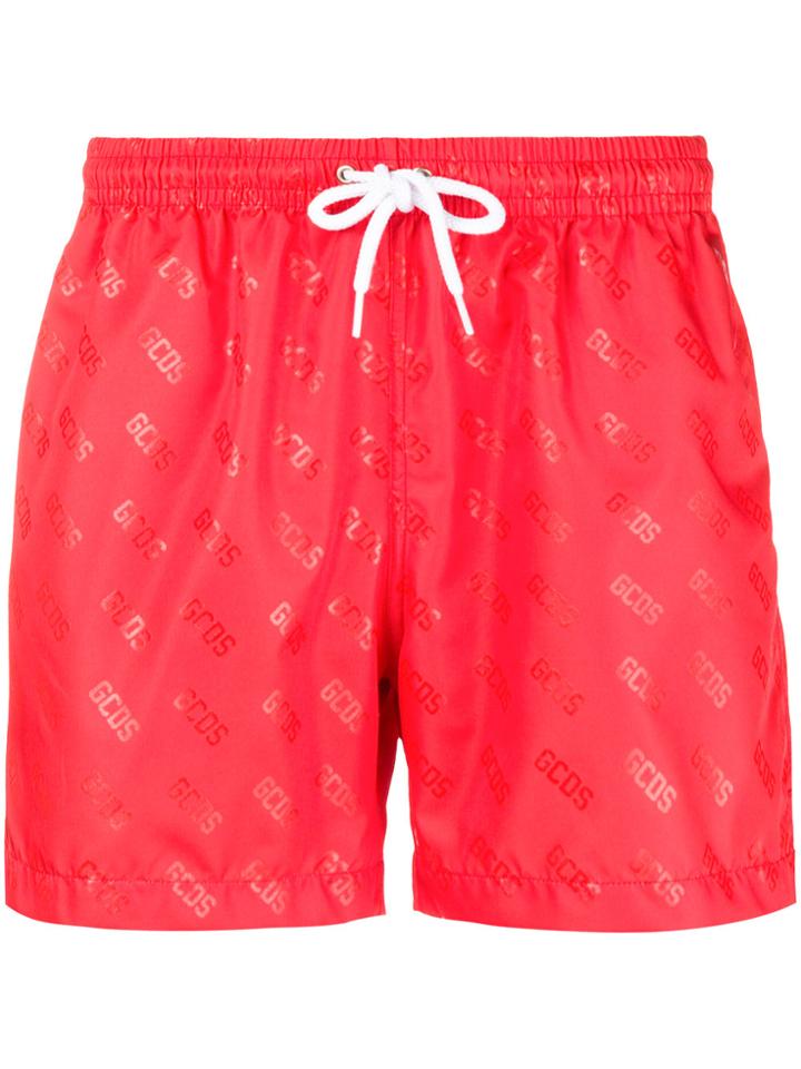 Gcds Logo Print Swim Shorts - Red