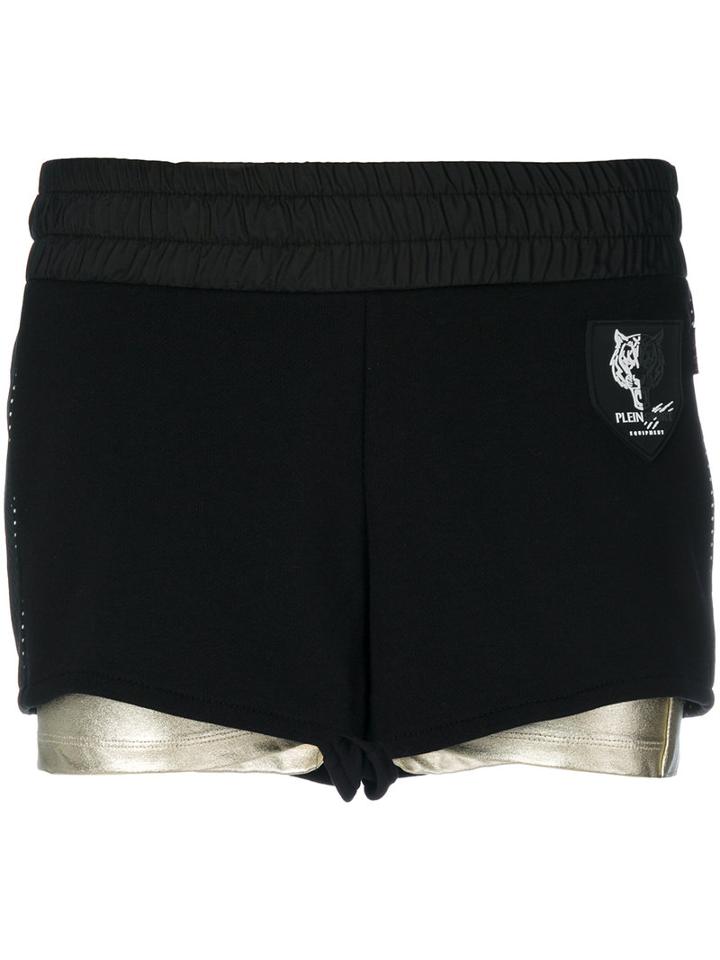 Plein Sport - Layered Running Shorts - Women - Cotton/polyester/spandex/elastane - S, Black
