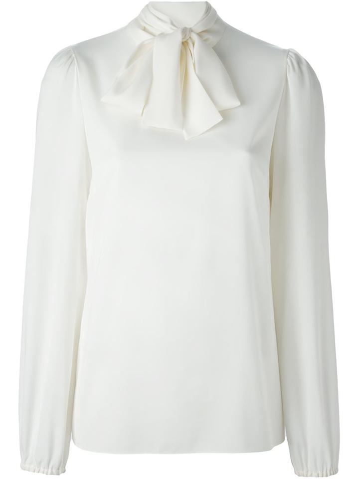Dolce & Gabbana Pussy Bow Blouse, Women's, Size: 46, Nude/neutrals, Silk/spandex/elastane